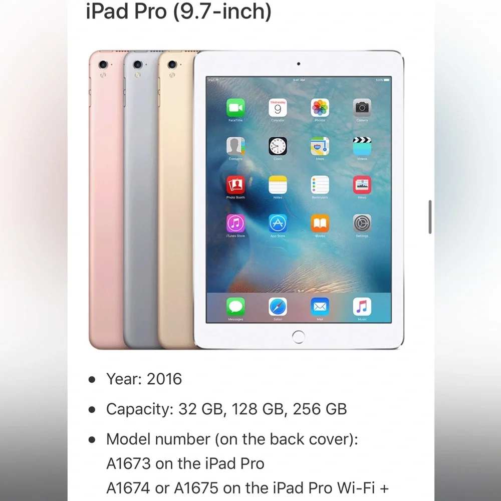 Silver iPad Pro (9.7 inch) model A1673